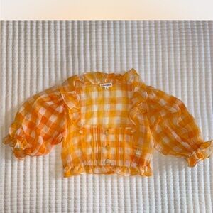 For Love & Lemons Cropped Gingham Ruffled Blouse